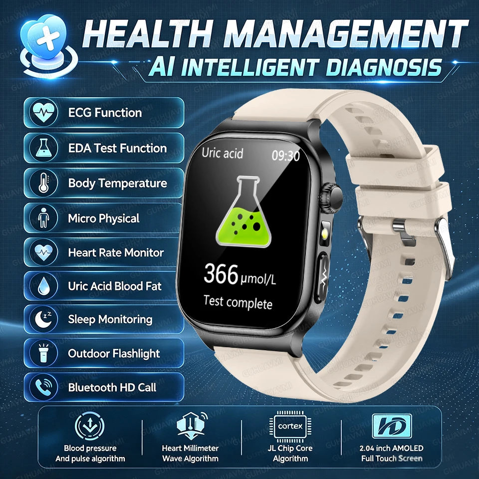 Nuevo Reloj Inteligente de Salud Nivel Hospitalario 2026 con Medición de Grasa Corporal, ECG, Oxígeno en Sangre, Presión Arterial, Pantalla AMOLED HD, Llamadas y Funciones Deportivas para Hombre