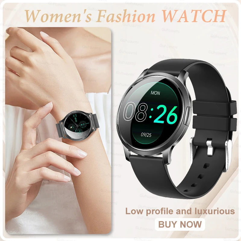 Nuevo reloj inteligente para mujer 1,32 "AMOLED pantalla completamente táctil Bluetooth llamada presión arterial IP68 impermeable NFC 7,3mm pulsera ultrafina