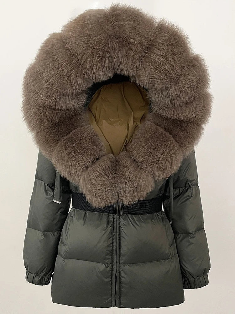 OFTBUY 2025 new women's winter clothing, white duck down coat, natural fox fur hooded jacket, fashionable warm padded jacket for women