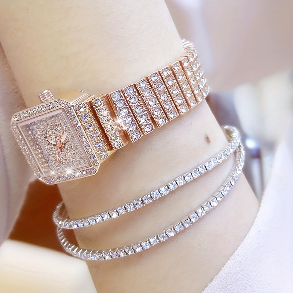 3 unids/set reloj de mujer de lujo reloj de mujer relojes de diamantes de imitación de cristal reloj de pulsera con correa de acero inoxidable de cuarzo reloj de pulsera con esfera cuadrada