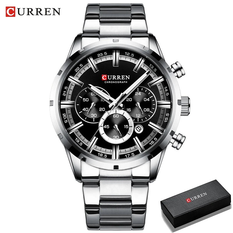Reloj de pulsera CURREN de Cuero militar de lujo de la mejor marca, relojes deportivos informales para hombres, reloj de pulsera azul para hombre, reloj de pulsera cronógrafo de moda