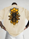 Camiseta de manga corta con cuello redondo y estampado de abeja deportiva holgada informal a la moda de algodón puro 100% para hombre