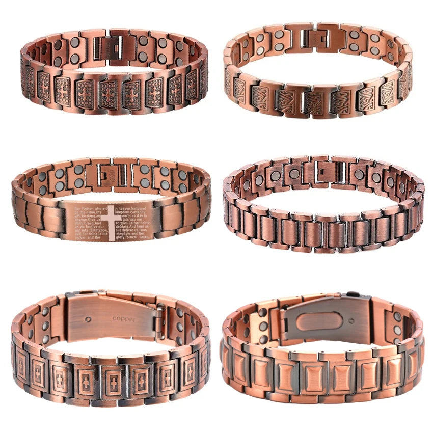 Pulsera de cobre magnética completa en forma de cruz de estilo Retro de moda, pulsera de piedra magnética de fantasma oscuro, joyería de Halloween/Navidad