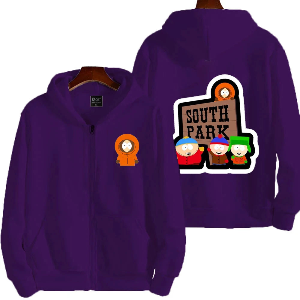 2025 nueva moda South Park dibujos animados Anime hombres Sudadera con capucha Otoño/Invierno mujeres cremallera sudadera pareja abrigo