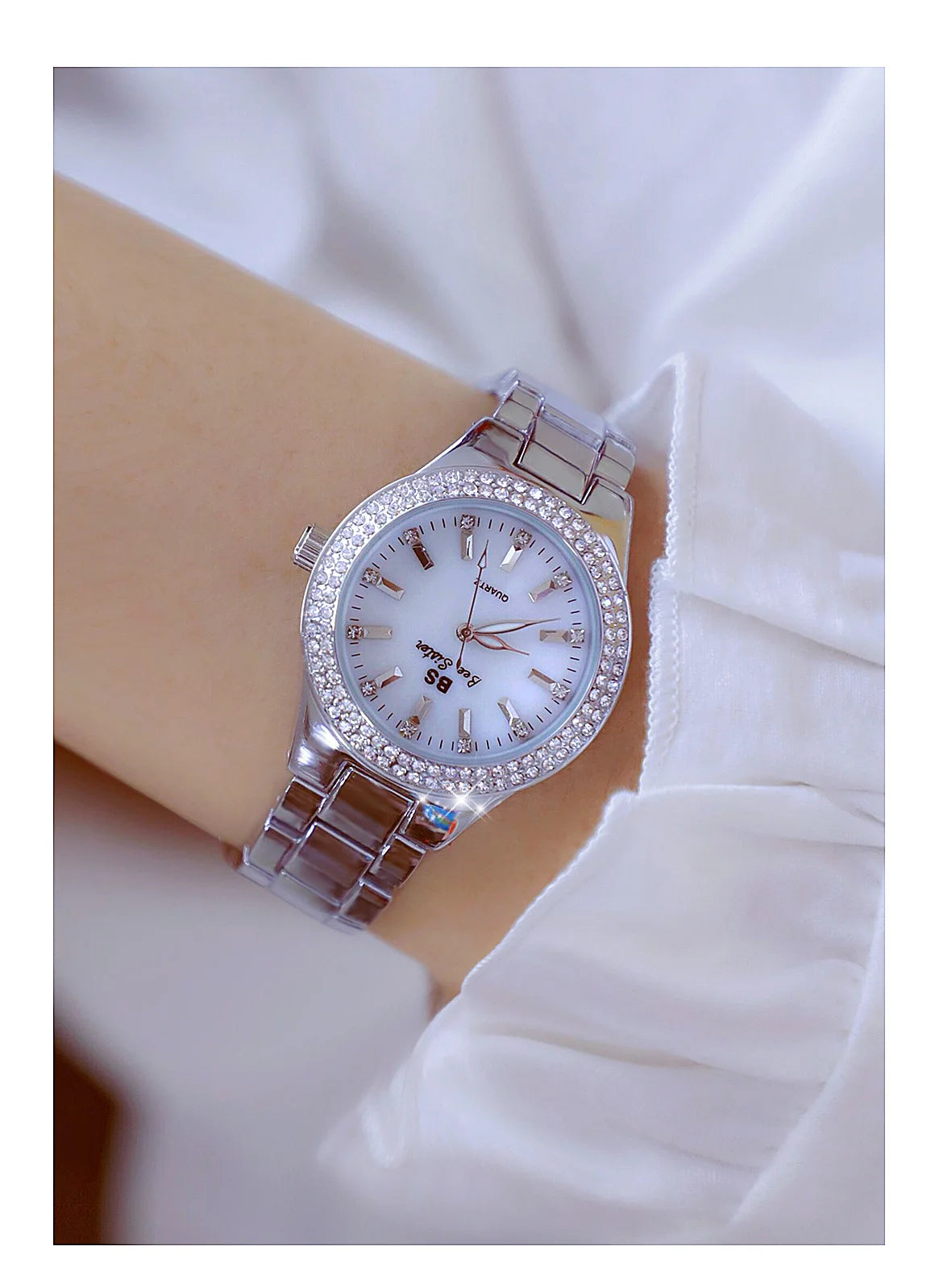 Reloj BS para mujer Beimu Face clásico ligero marca de lujo temperamento pulsera de Metal resistente al agua relojes de cuarzo de moda para mujer