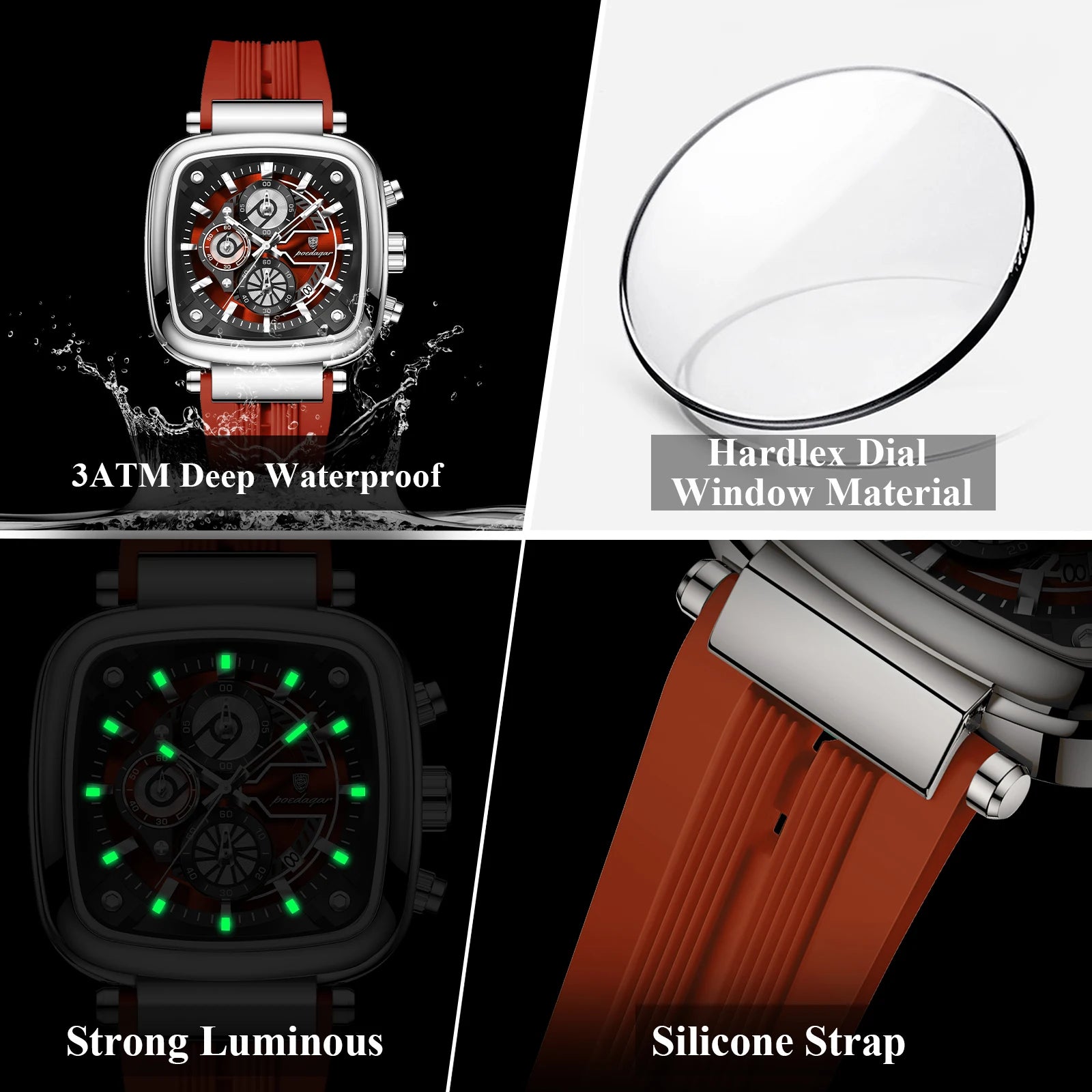 POEDAGAR Luxury Watch For Men Calendar Luminous Waterproof Man Clock Male Chronograph Silicone Sports Men's Quartz Watches Reloj