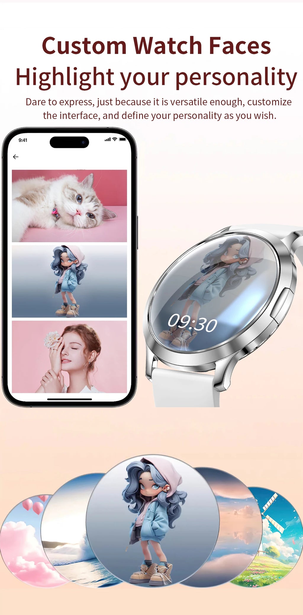 Nuevo reloj inteligente para mujer 1,32 "AMOLED pantalla completamente táctil Bluetooth llamada presión arterial IP68 impermeable NFC 7,3mm pulsera ultrafina