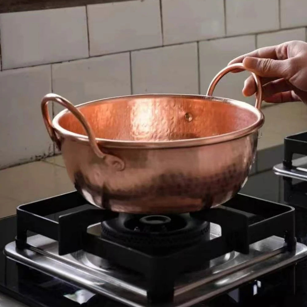Olla de cobre vintage, olla de comida para acampar, utensilio de cocina, estofado de macarrão y estofado, textura de martillo hecha a mano, olla de mano de 20 cm