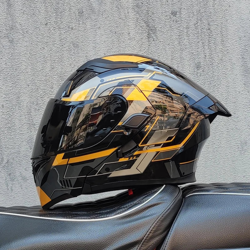 ORZ nueva calidad DOT doble lente Flip casco Abs cara completa motocicleta todoterreno casco de carreras de motos ala trasera personalizada