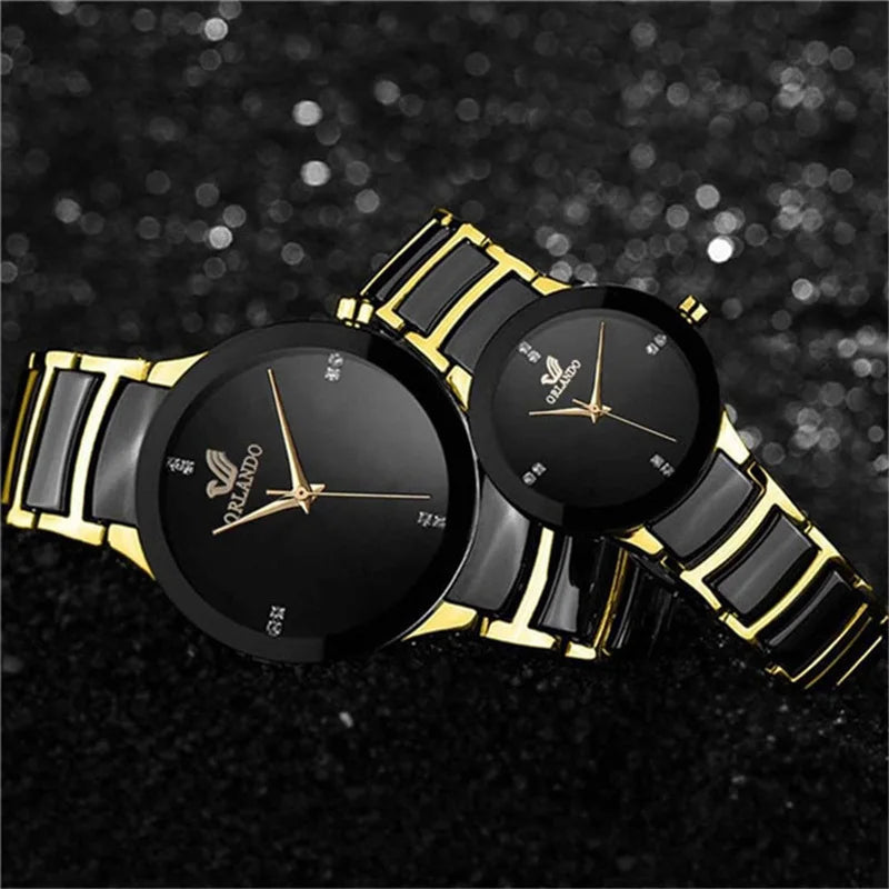ORLANDO, relojes de lujo para hombre, recién llegado, reloj de pulsera de acero de cuarzo dorado y negro, reloj exquisito Masculino, reloj de moda