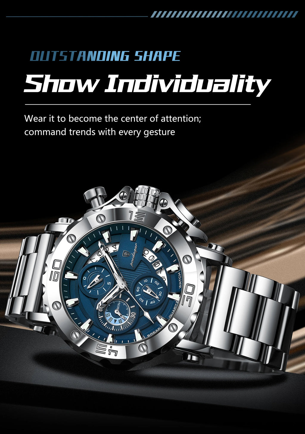Reloj POEDAGAR de lujo para hombre, calendario luminoso, resistente al agua, Reloj para hombre, cronógrafo masculino, relojes de cuarzo de acero inoxidable para hombre