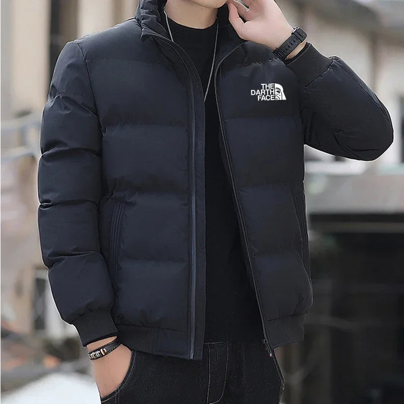 Men's Winter Jacket 2026, High Collar, Fashionable, Windproof, Warm, Cotton Padded, Casual Outdoor, Zipper Closure, Short Parka
