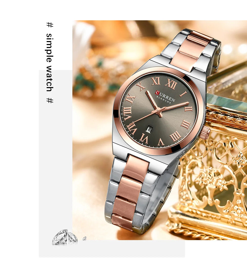 Relojes CURREN de lujo para mujer, relojes de pulsera de cuarzo de acero inoxidable informales a la moda para mujer, regalo para novia resistente al agua