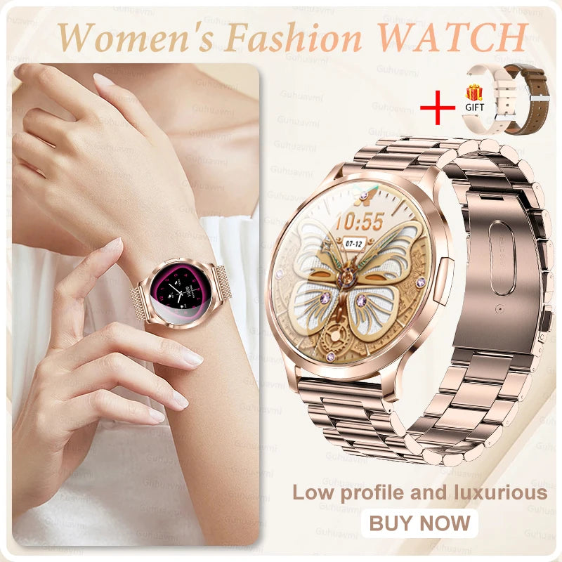 Nuevo reloj inteligente para mujer 1,32 "AMOLED pantalla completamente táctil Bluetooth llamada presión arterial IP68 impermeable NFC 7,3mm pulsera ultrafina