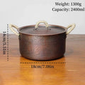 Olla de cobre vintage, utensilio de cocina de alimentos hecho a mano para hervir, asperar y estofar pasta, con tapa, ollas de mano de 18 cm