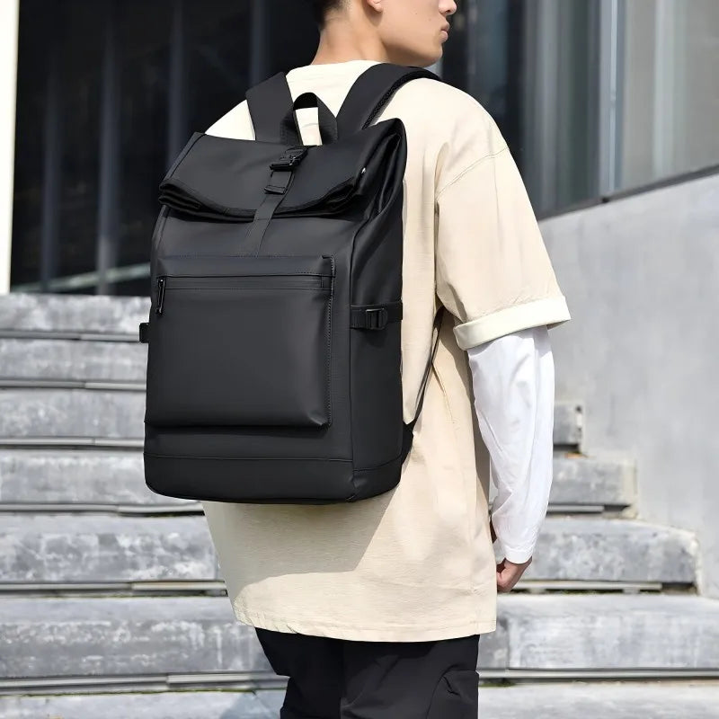 Mochila de gran capacidad: elegante bolso de viaje y viajero negro sólido con correas ajustables, múltiples compartimentos, mochila de viaje