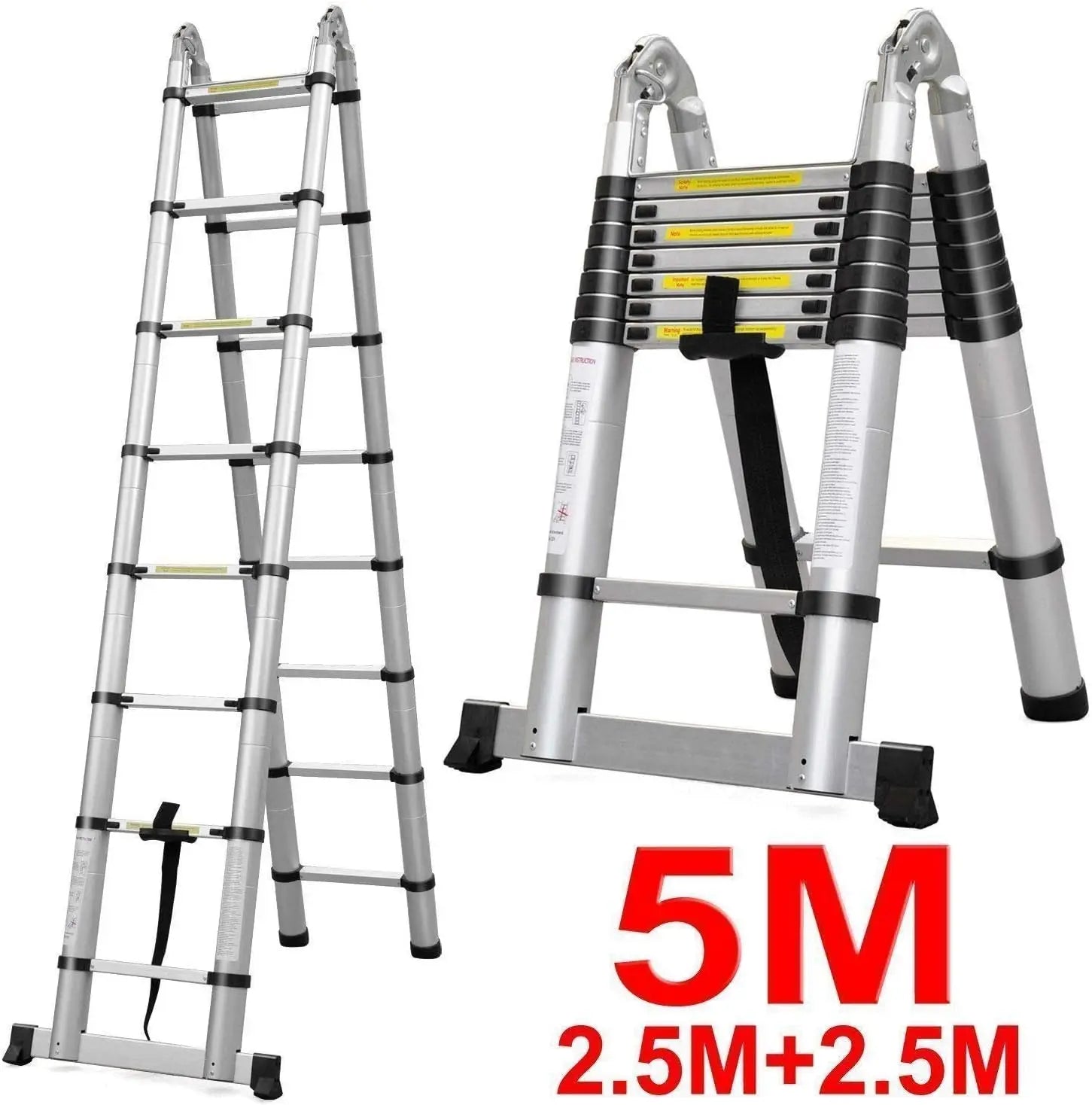 Escalera de aluminio telescópica multiusos de 16,5 pies (8,2 pies + 8,2 pies)/5M, escalera plegable extensible, escalones antideslizantes, capacidad de carga de 150 kg