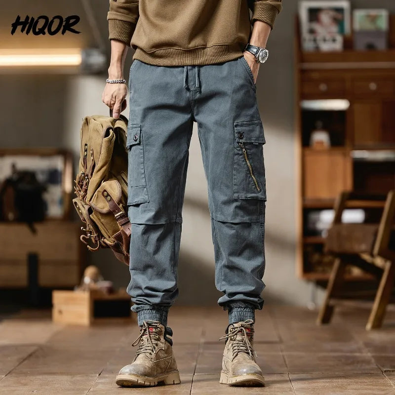 Pantalones Cargo avanzados para hombre, pantalones informales de marca a la moda para motocicleta, pantalones rectos ajustados elásticos multibolsectos para Otoño e Invierno para hombre