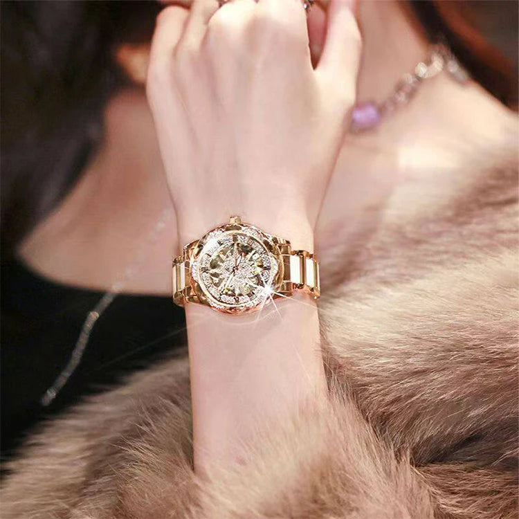 Reloj de Mujer Elegante 2026, Relojes de Pulsera con Esfera Circular Esqueletizada, Reloj de Cuarzo con Diamantes para Mujer, Relojes de Lujo de Moda para Novia