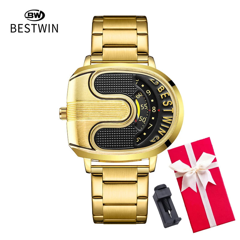 Relojes dorados de lujo para hombre, diseño único, banda de acero inoxidable, Dropship dorado, reloj masculino de alta calidad