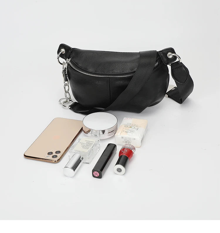 Bolso de pecho femenino, bolsos cruzados con cadena para mujer, nuevos bolsos de hombro, riñonera pequeña de cuero PU para mujer, cartera para teléfono