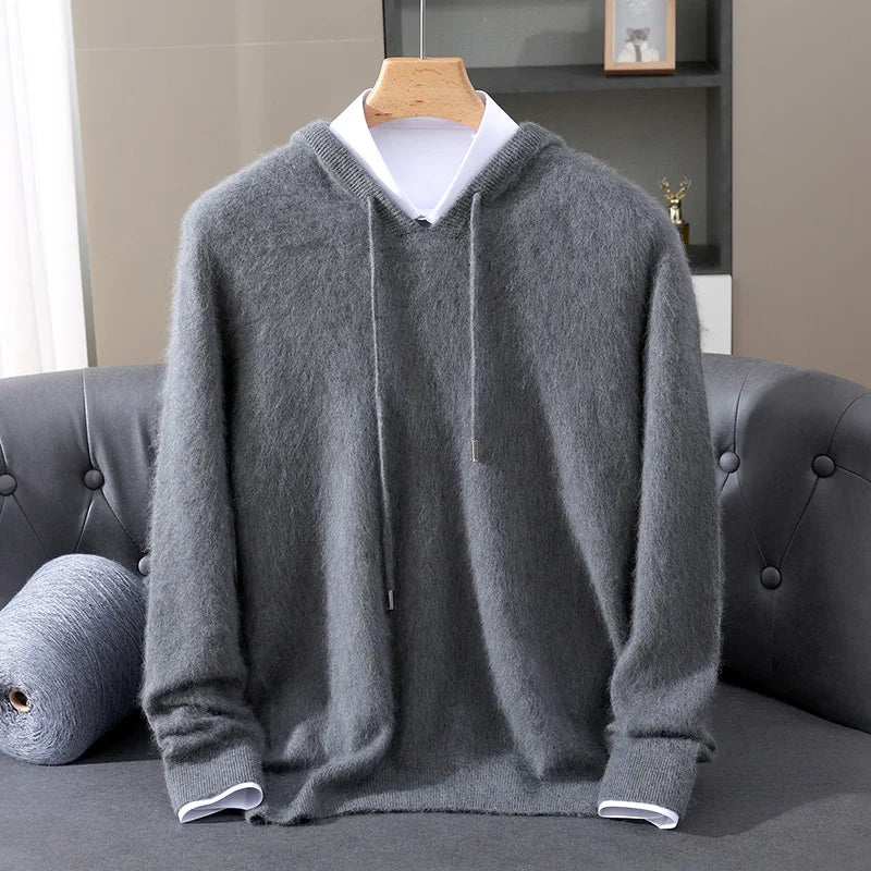 Jersey nuevo para hombre, suéter de cachemira de visón 100%, suéter informal de punto de negocios para otoño e invierno, suéter con capucha y cuello redondo para hombre, mangas completas