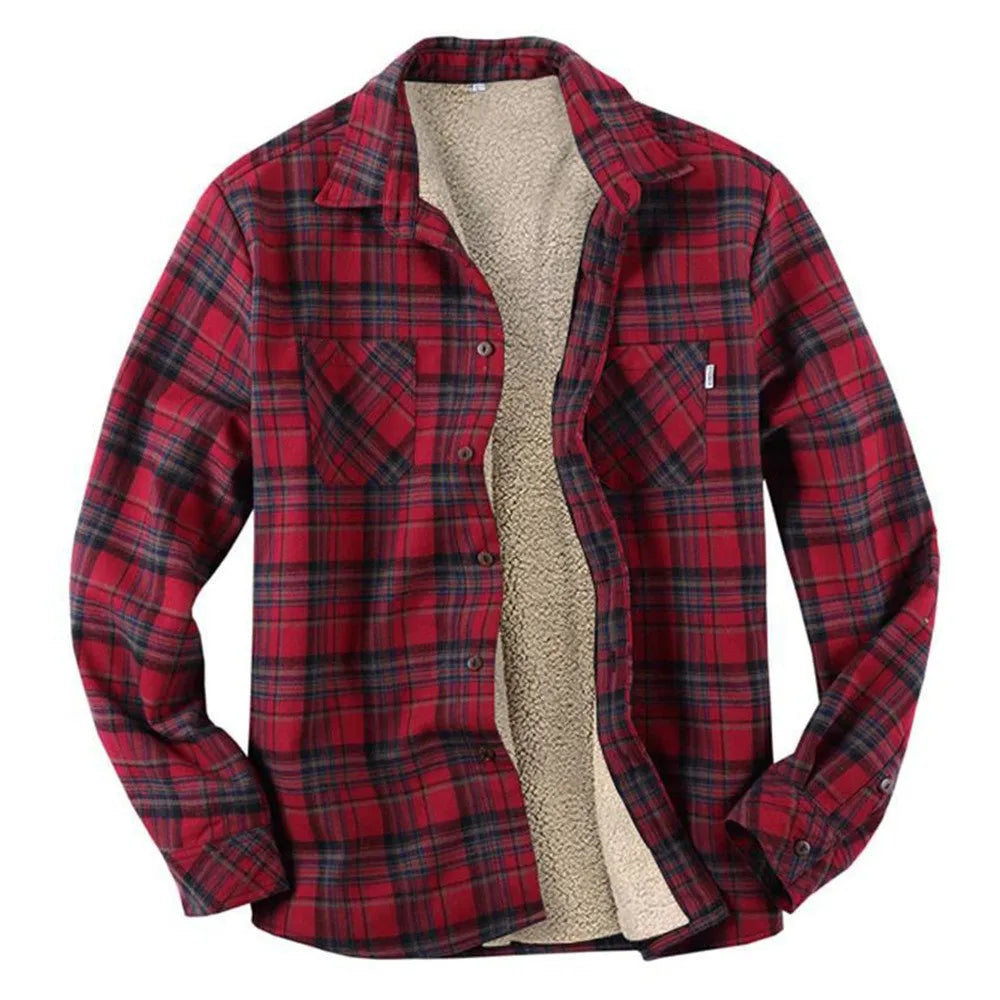 New2026 Chaqueta de lana a cuadros para hombre, Otoño Invierno, cuello vuelto, botón, camisa gruesa, chaqueta para hombre, chaqueta informal, camisas