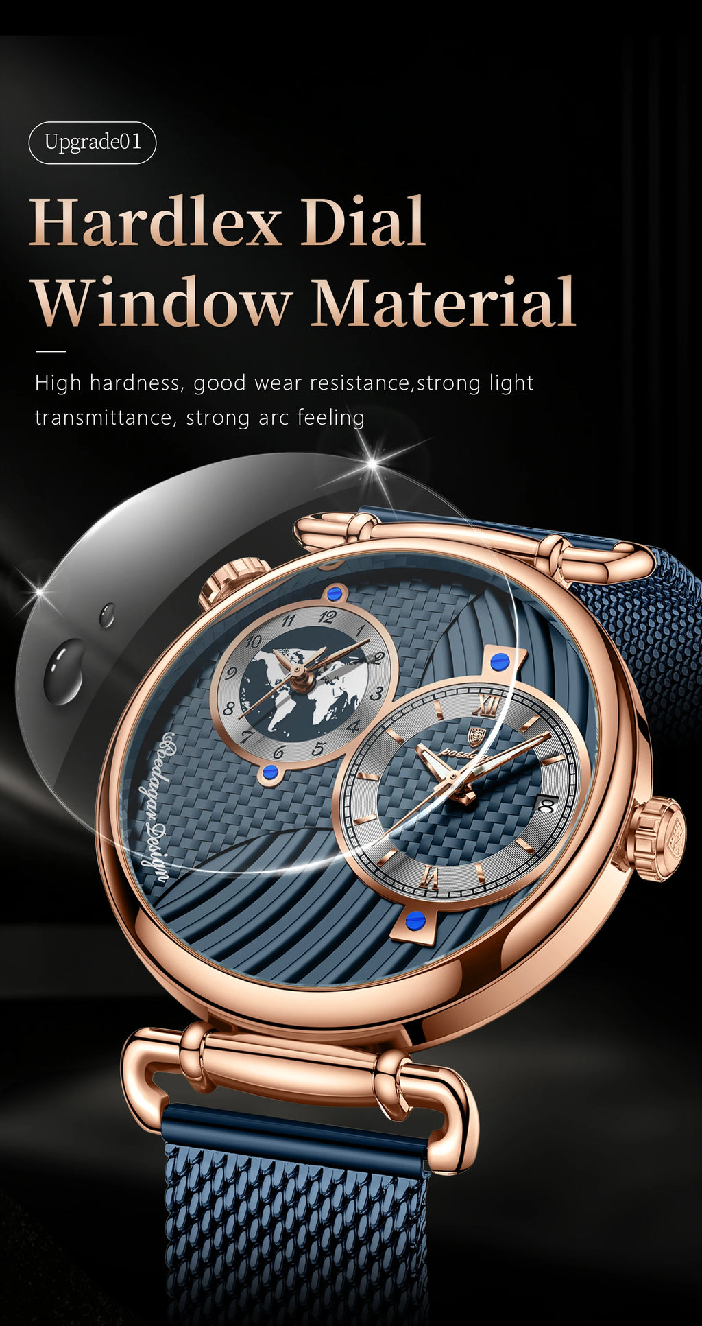 Reloj de hombre POEDAGAR de moda con doble zona horaria, resistente al agua, con fecha, deportivo, de malla de acero inoxidable, de cuarzo + caja.