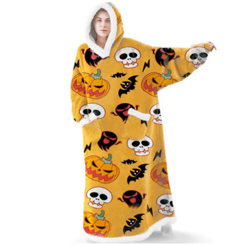Sherpa Flannel Oversized Hoodie Blanket, Warm Winter Blanket with Sleeves, Hooded Sweatshirt, Oversized TV Blanket, Pullover