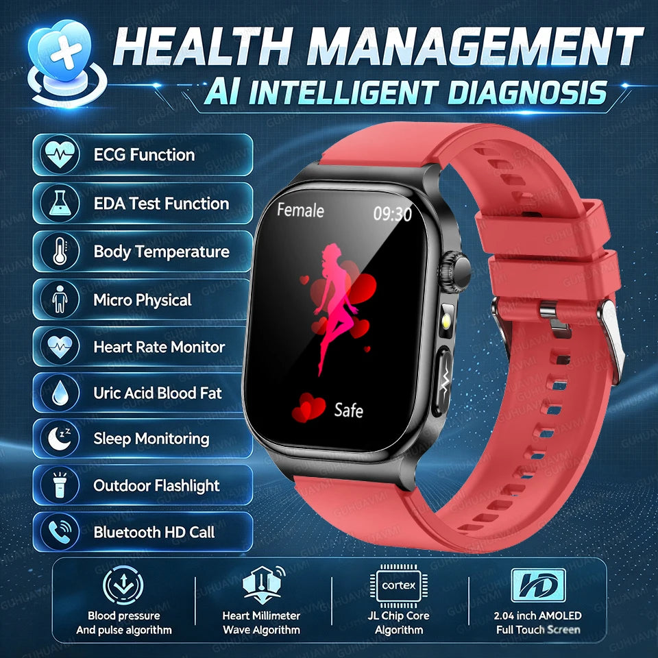 Nuevo Reloj Inteligente de Salud Nivel Hospitalario 2026 con Medición de Grasa Corporal, ECG, Oxígeno en Sangre, Presión Arterial, Pantalla AMOLED HD, Llamadas y Funciones Deportivas para Hombre