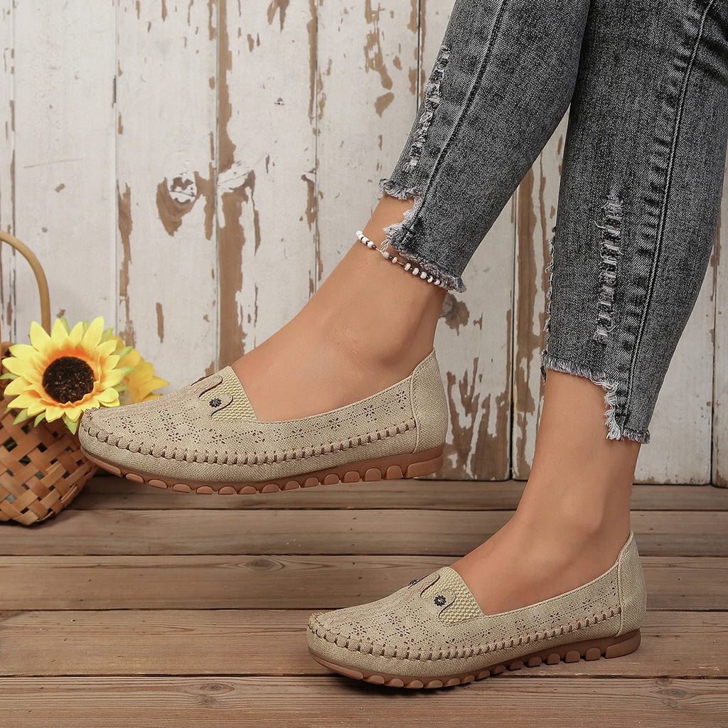 Goreyodoly, mocasines para mujer, diseño floral hueco, zapatos planos sin cordones, transpirables, ligeros, informales, para caminar, suaves y antideslizantes