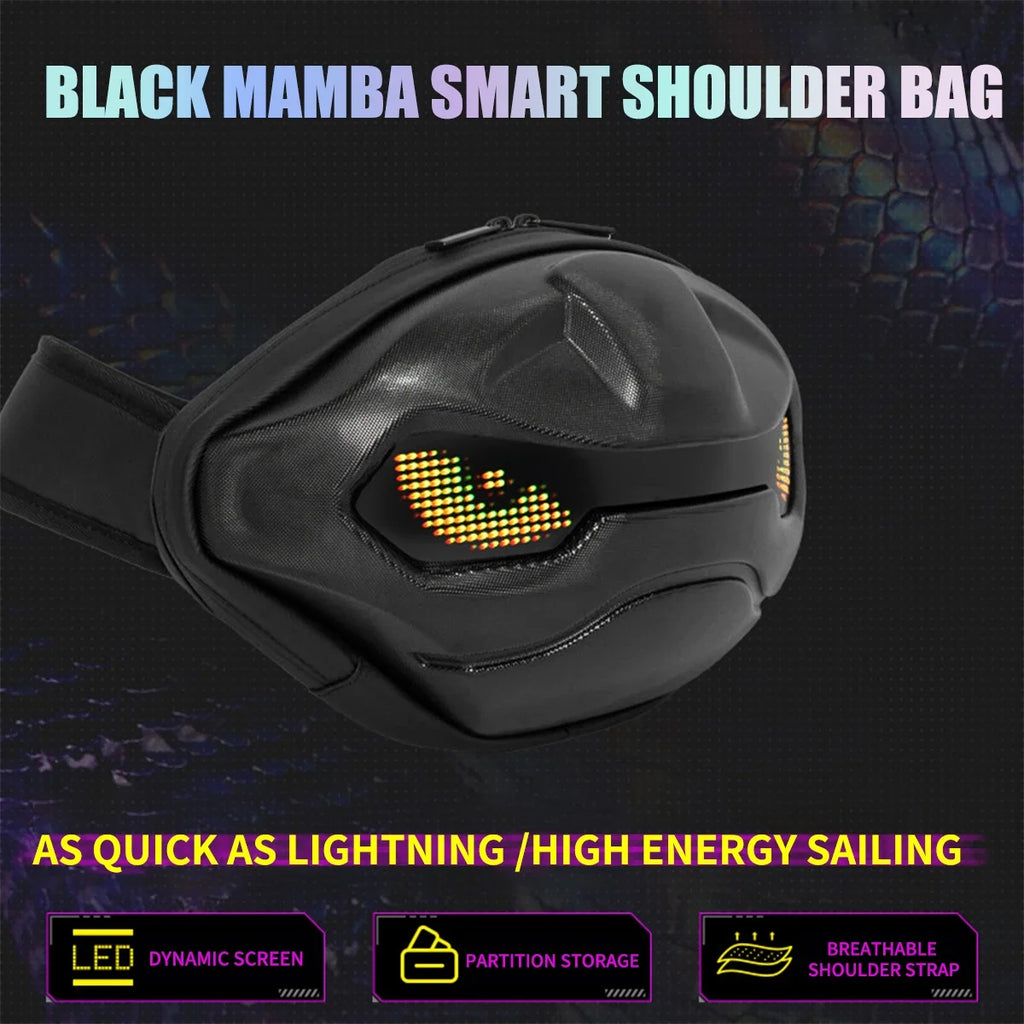 Bolso de Ciclismo Estilo Gargoyle Gris con Pantalla LED, Control por Aplicación, Resistente al Agua, Pantalla Dinámica, para Viajes
