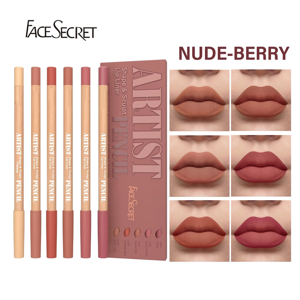 Face Secret Artist Shape Sculpt Lip Liner Pencil Set, Weightless Precise Liner with Super Soft Blendable Texture Matte Soft