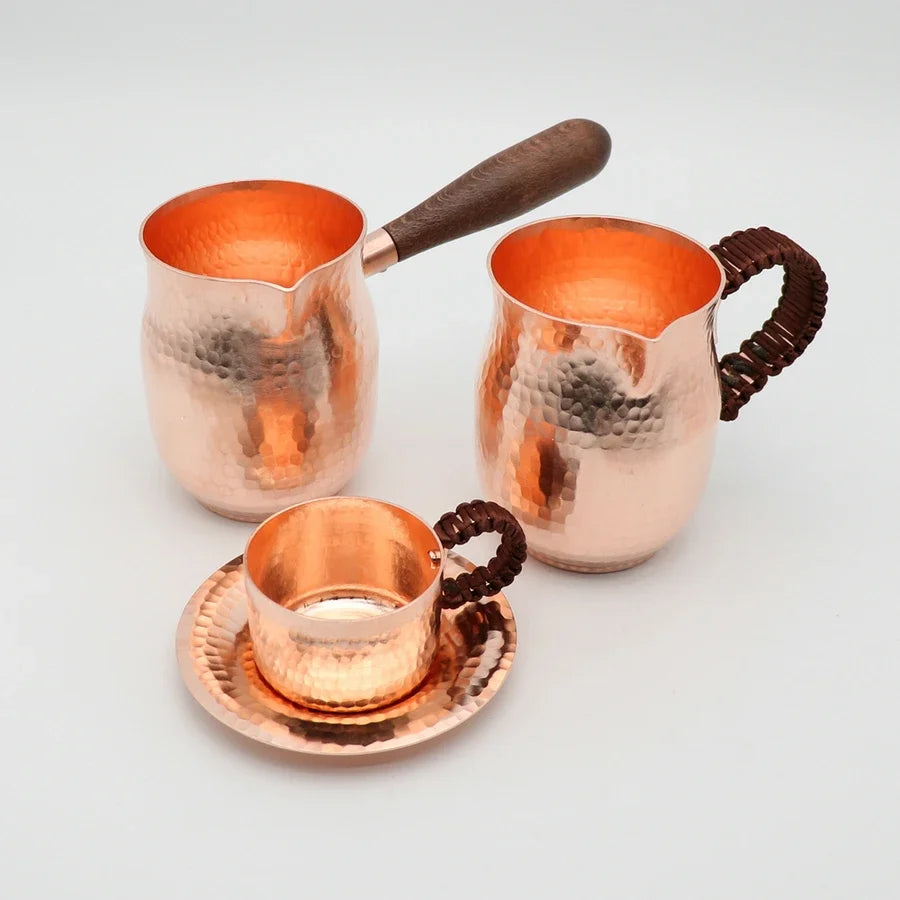 Taza de té de café hecha a mano de cobre puro, cafetera árabe griega turca para Barista