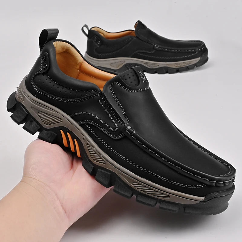 Mocasines de cuero de estilo Retro para hombre, zapatos informales cómodos, calzado transpirable para conducir, mocasines, calzado para viajes, escalar y acampar