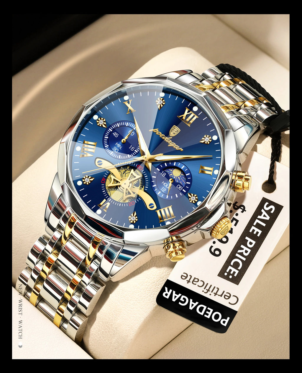 Reloj POEDAGAR de lujo para hombre, Reloj de pulsera Original resistente al agua con cronógrafo luminoso para hombre, relojes de cuarzo de acero inoxidable para hombre