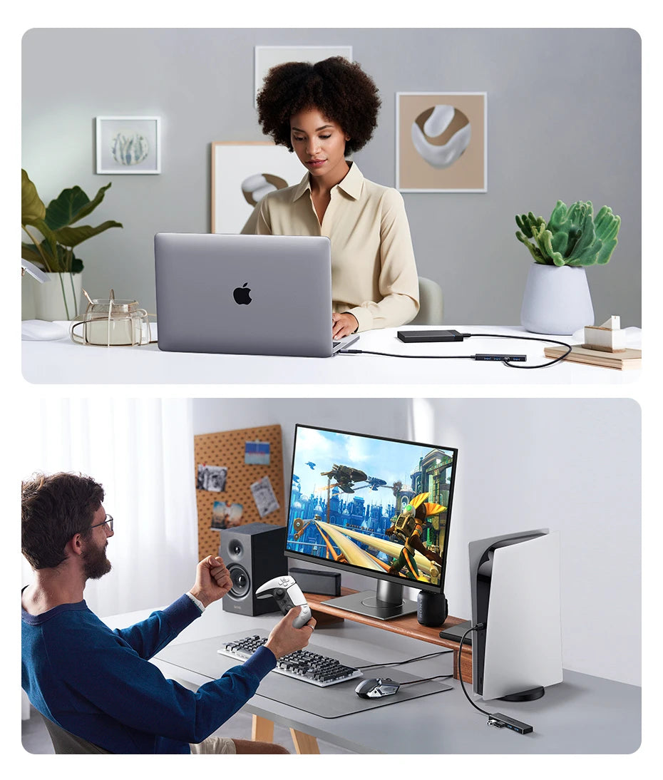 Hub USB 3.0 UGREEN 4 Puertos – 5Gbps, USB-C, Compatible con Mac, PC, Xbox, PS5