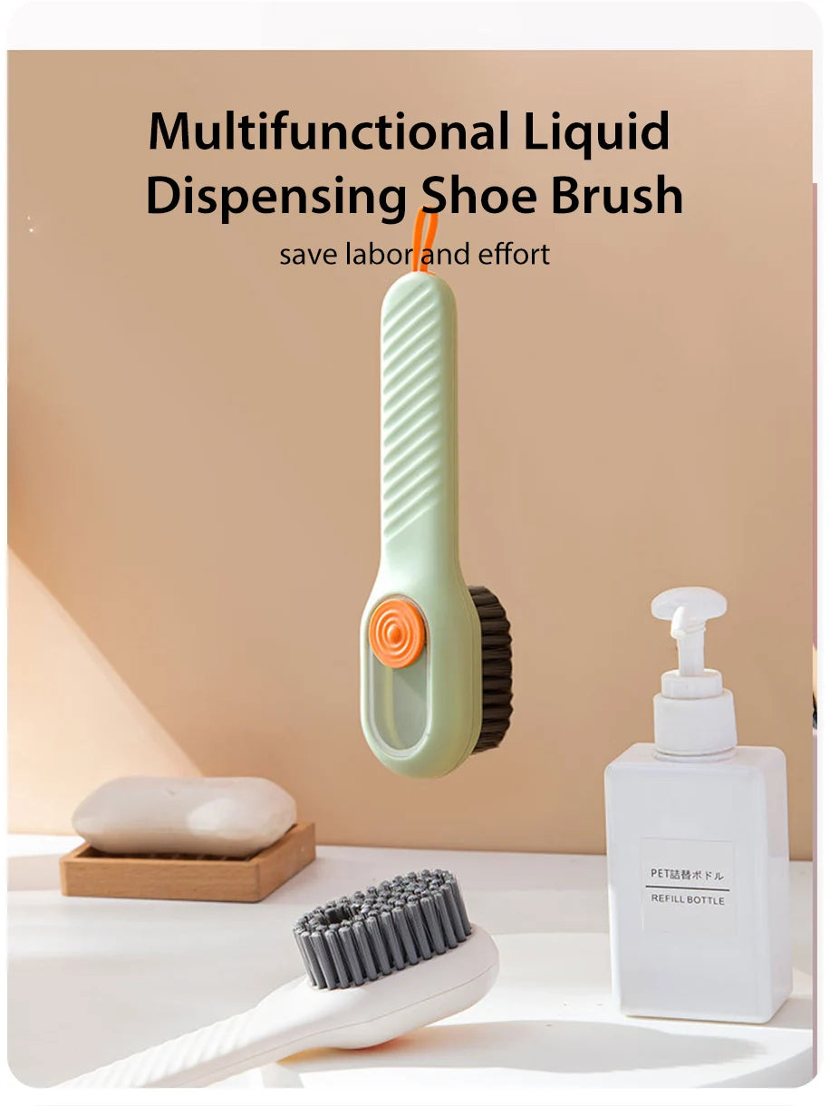 Cepillo de limpieza multifunción para zapatos, cepillo suave automático con dispensador de líquido, cepillo de mango largo para ropa, herramientas de limpieza para el hogar