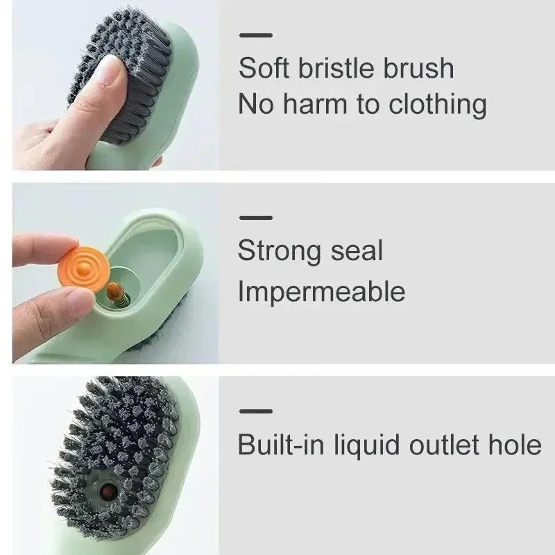 Cepillo de limpieza multifunción para zapatos, cepillo suave automático con dispensador de líquido, cepillo de mango largo para ropa, herramientas de limpieza para el hogar
