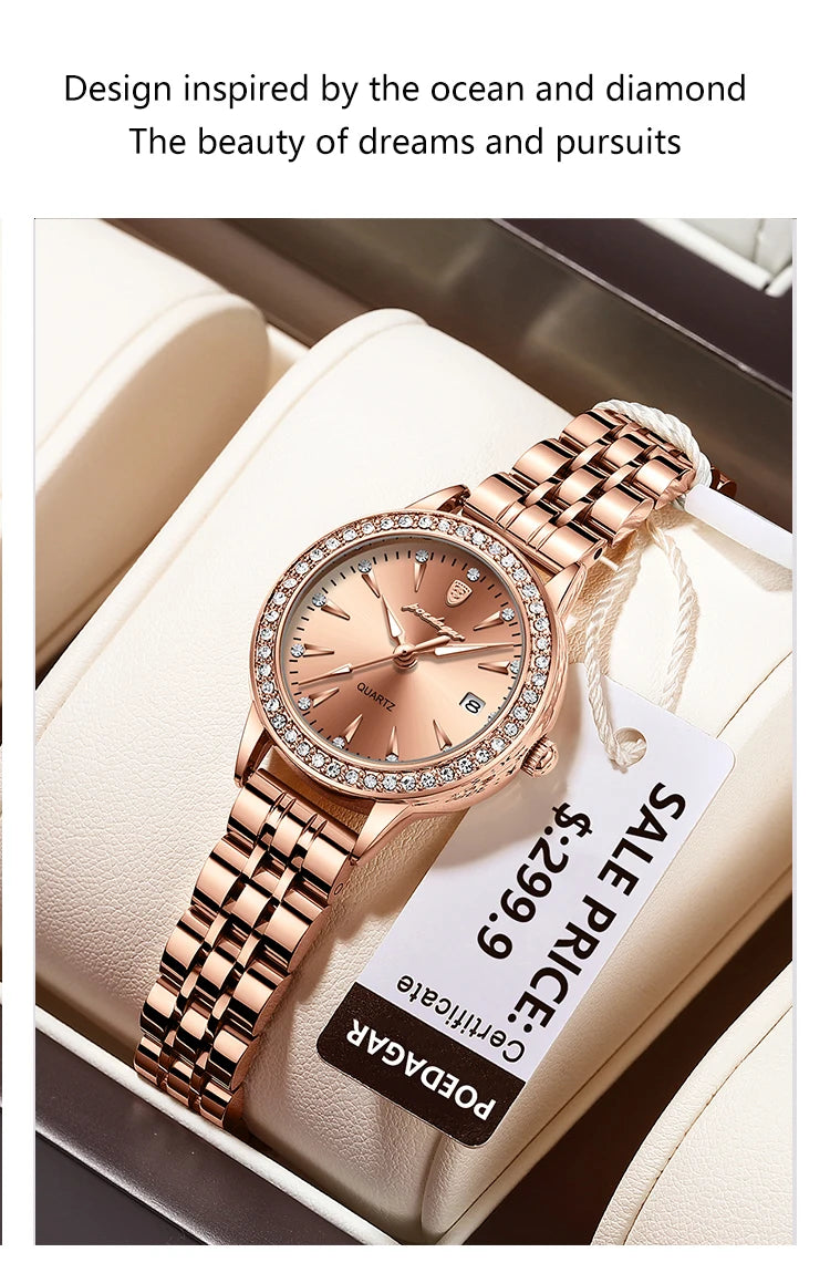 POEDAGAR, reloj informal de lujo para mujer, reloj resistente al agua con fecha para mujer, relojes de cuarzo elegantes con diamantes para mujer, reloj sencillo para mujer