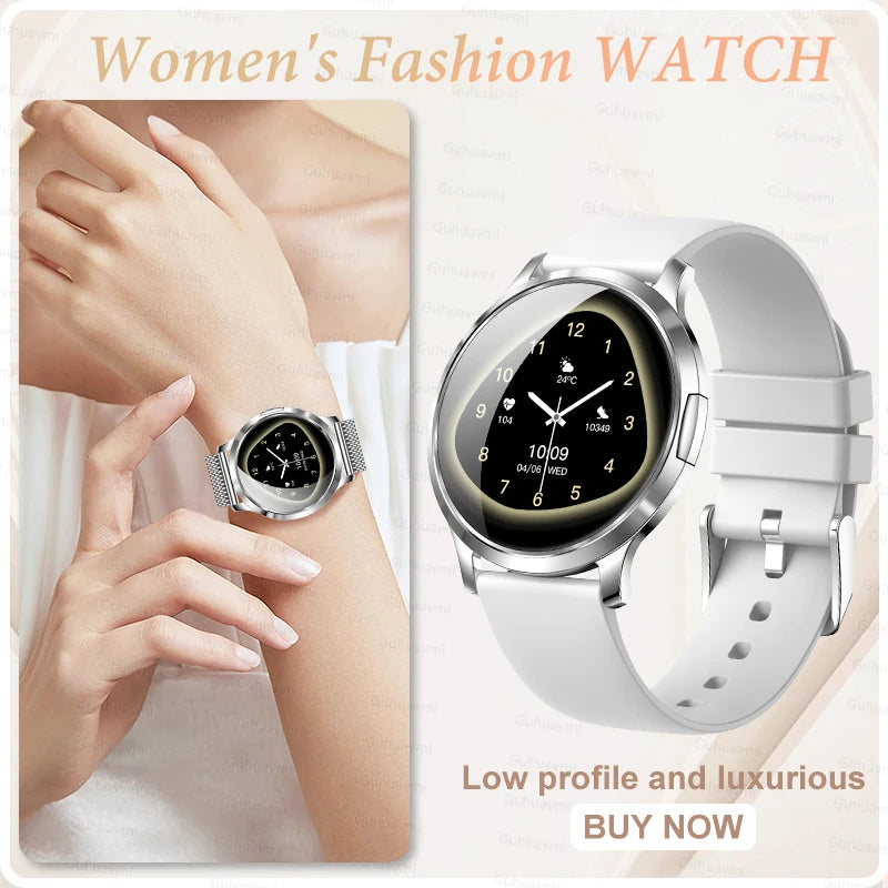 Nuevo reloj inteligente para mujer 1,32 "AMOLED pantalla completamente táctil Bluetooth llamada presión arterial IP68 impermeable NFC 7,3mm pulsera ultrafina