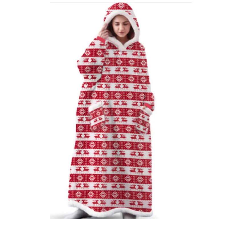 Sherpa Flannel Oversized Hoodie Blanket, Warm Winter Blanket with Sleeves, Hooded Sweatshirt, Oversized TV Blanket, Pullover