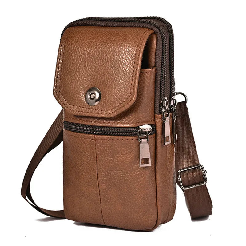 Bolso cruzado de cuero Vintage ligero para hombre, bolsa de mensajero pequeña para almacenamiento de teléfono y pasaporte, 1 ud.
