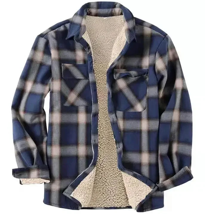 New2026 Chaqueta de lana a cuadros para hombre, Otoño Invierno, cuello vuelto, botón, camisa gruesa, chaqueta para hombre, chaqueta informal, camisas