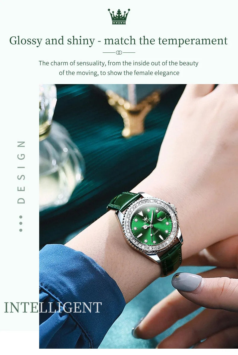 Reloj de cuarzo OLEVS Original con esfera de diamantes para mujer, relojes de moda para mujer, reloj de pulsera luminoso resistente al agua de acero inoxidable para mujer