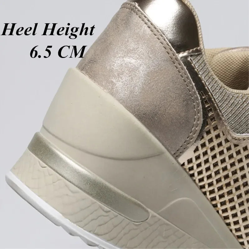 Zapatos vulcanizados para mujer con aumento de altura, zapatos ligeros y transpirables para caminar, zapatos de plataforma para mujer, zapatillas de deporte con cuña hechas a mano
