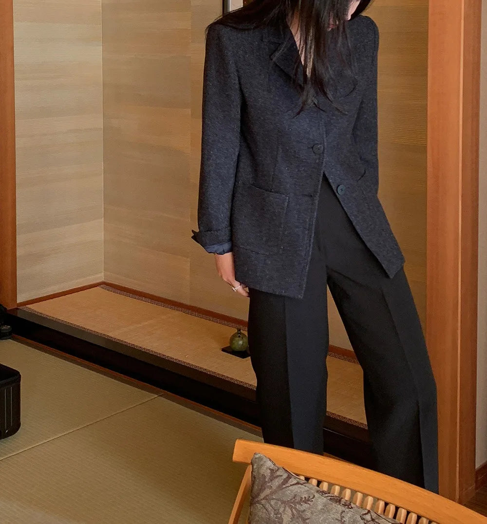 Chaqueta de traje de lana elegante coreano para mujer Otoño e Invierno Slim Fit marrón viajero abrigo de lana de gama alta Blazers ropa de mujer