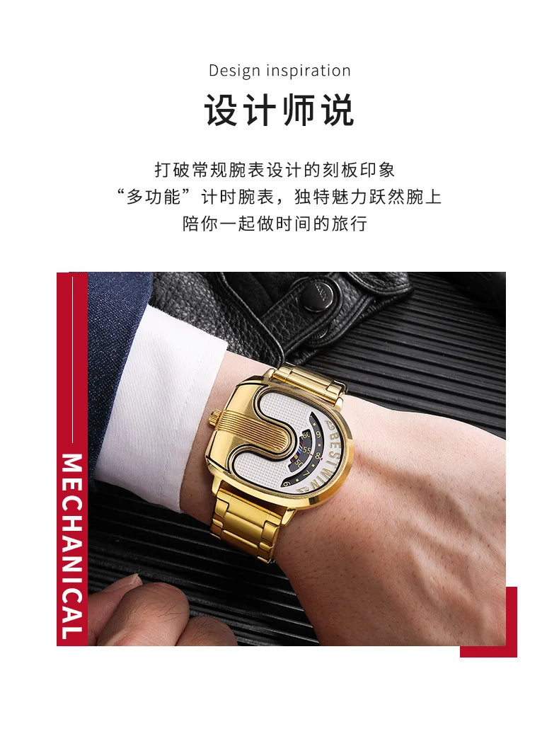 Relojes dorados de lujo para hombre, diseño único, banda de acero inoxidable, Dropship dorado, reloj masculino de alta calidad