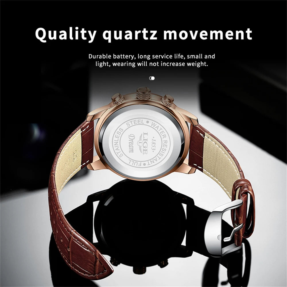 Nuevos relojes para hombre LIGE, marca superior, reloj de pulsera de lujo para hombre, reloj de cuarzo de cuero, reloj deportivo resistente al agua para hombre, reloj Masculino + caja