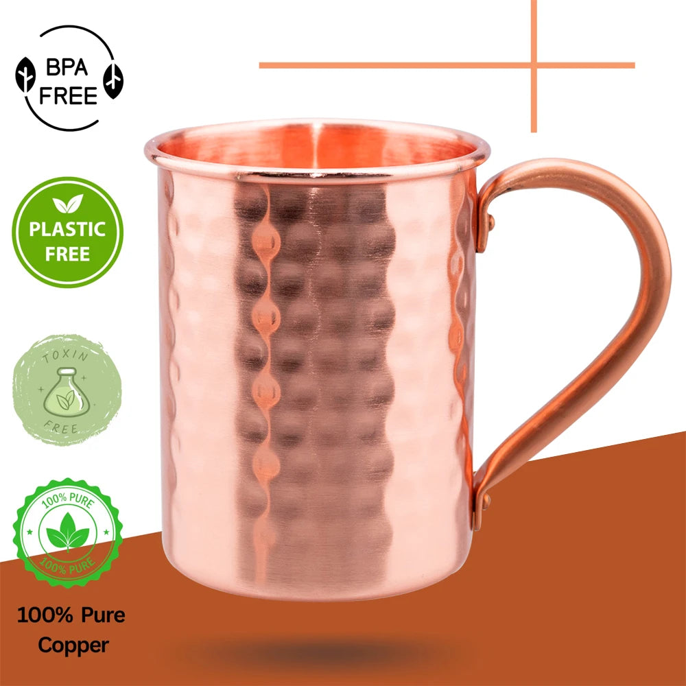 Taza de cobre puro Vintage de 400ml, textura de martillo engrosada, taza de café con leche para desayuno de cobre 100%, vaso de té hecho a mano